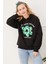 Kadın Çiçek Desenli Kapüşonlu Sweatshirt Siyah ZN5059 5