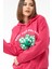 Kadın Çiçek Desenli Kapüşonlu Sweatshirt Fuşya ZN5059 1