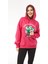Kadın Çiçek Desenli Kapüşonlu Sweatshirt Fuşya ZN5059 3