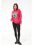 Kadın Çiçek Desenli Kapüşonlu Sweatshirt Fuşya ZN5059 4