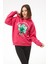 Kadın Çiçek Desenli Kapüşonlu Sweatshirt Fuşya ZN5059 5