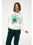 Kadın Çiçek Desenli Kapüşonlu Sweatshirt Ekru ZN5059 2