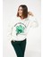 Kadın Çiçek Desenli Kapüşonlu Sweatshirt Ekru ZN5059 3