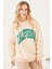Kadın California Baskılı Üç Iplik Sweatshirt Bej ZN5053 4