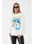 Kadın Desenli Sweatshirt Beyaz ZN5047 4