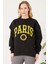 Kadın Paris Baskılı Üç Iplik Sweatshirt Siyah Siyah ZN5107 1