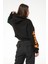 Kadın Kapüşonlu Taş Detaylı Ayıcık Baskılı Crop Sweatshirt Siyah ZN5087 3