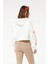 Kadın Kapüşonlu Taş Detaylı Ayıcık Baskılı Crop Sweatshirt Ekru ZN5087 2