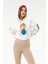 Kadın Kapüşonlu Taş Detaylı Ayıcık Baskılı Crop Sweatshirt Ekru ZN5087 3