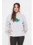 Kadın Baskılı Kapüşonlu Cepli Sweatshirt Gri ZN5046 3