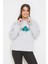 Kadın Baskılı Kapüşonlu Cepli Sweatshirt Gri ZN5046 5