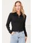 Kadın Yakası Peluşlu Fermuarlı Sweatshirt Siyah ZN5117 3