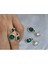 Yeşil Taşlı Gümüş Set Kristal Ayarlanabilir Yüzük ve Küpe Seti 4