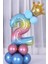 Rakam Balon Karşılama Seti 2 Yaş Gökkuşağı Renkleri Rakam Balon Altın Taçlı 2 Rakamlı Balon 1