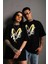 Love You Sevgili Kombini Çift Oversize Yüksek Kaliteli Siyah Couple T-Shirt 2 Adet 1