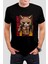 Fighting Cat Baskılı Siyah Tişört C926 1
