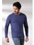 Compact Penye Likralı Regular Fit Uzun Kol Pis V Yaka T-Shirt 19698 Indigomelanj 3