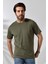 Erkek Pamuklu Penye Kompakt Bisiklet Yaka Comfort Fit Basic T-Shirt 21751 Haki 2