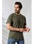 Erkek Pamuklu Penye Kompakt Bisiklet Yaka Comfort Fit Basic T-Shirt 21751 Haki 3