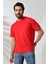Erkek Pamuklu Penye Kompakt Bisiklet Yaka Comfort Fit Basic T-Shirt 21751 Kırmızı 2