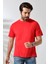 Erkek Pamuklu Penye Kompakt Bisiklet Yaka Comfort Fit Basic T-Shirt 21751 Kırmızı 3