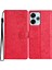Xiaomi Redmi 13 5g/13 4g Telefon Kılıfı Için Çiçek Baskı Deri Cüzdan Kapağı-Kırmızı (Yurt Dışından) 1