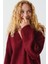 Bordo V Yaka Oversize Kadın Triko Kazak MG2149 1