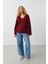 Bordo V Yaka Oversize Kadın Triko Kazak MG2149 2