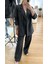 Füme Beyaz Çizgili Oversize Ceket Pantolon Takım 4
