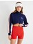 Fermuarlı Crop Sweatshirt Dik Yaka Çizgili Renk Bloklu 4