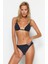 Moda Düz Atma Kap Üçgen Normal Bel Slip Lacivert Üçgen Simli Regular Bikini Takımı 1