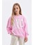 Kız Çocuk Pembe Oversize Geniş Kalıp Bisiklet Yaka Baskılı Okul Sweatshirt C7778A824AU 1