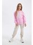 Kız Çocuk Pembe Oversize Geniş Kalıp Bisiklet Yaka Baskılı Okul Sweatshirt C7778A824AU 2