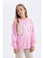 Kız Çocuk Pembe Oversize Geniş Kalıp Bisiklet Yaka Baskılı Okul Sweatshirt C7778A824AU 4