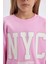 Kız Çocuk Pembe Oversize Geniş Kalıp Bisiklet Yaka Baskılı Okul Sweatshirt C7778A824AU 5