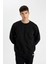 Siyah Oversize Geniş Kalıp Bisiklet Yaka Kalın Kumaş Basic Düz Sweatshirt T5139AZ24AU 3