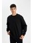 Siyah Oversize Geniş Kalıp Bisiklet Yaka Kalın Kumaş Basic Düz Sweatshirt T5139AZ24AU 4