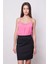 Kadın Span Karışımlı Şık Kumaş İp Askılı Önü Büzgülü Ayar Askılı T-shirt Bluz-Fujya 3