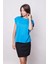 Şık Likralı Span Kumaş Kolsuz Geniş Sıfır Yaka Düşük Omuzlu Basic Tshirt Bluz-Mavi 3