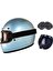 Motosiklet Retro Kask Harley Cafe Racer Vespa Modüler ve Anti Uv Gözlüklü Motor Kaskı Blue 1