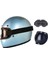 Motosiklet Retro Kask Harley Cafe Racer Vespa Modüler ve Anti Uv Gözlüklü Motor Kaskı Turkuaz 1