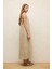 Kolsuz Keten Rahat Elbise Kum 5