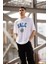 Unisex Bisiklet Yaka Baskılı Oversize T-Shirt - Beyaz 2