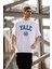 Unisex Bisiklet Yaka Baskılı Oversize T-Shirt - Beyaz 3