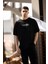Unisex Bisiklet Yaka Baskılı Oversize T-Shirt - Siyah 1