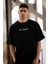 Unisex Bisiklet Yaka Baskılı Oversize T-Shirt - Siyah 1