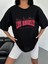 Unisex Bisiklet Yaka Baskılı Oversize T-Shirt - Siyah 4