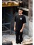 Unisex Bisiklet Yaka Baskılı Oversize T-Shirt - Siyah 2