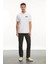 Yakası Düğmeli Yakalı Pike Baskılı T-Shirt - Beyaz 1