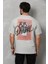 Unisex Bisiklet Yaka Baskılı Oversize T-Shirt - Gri 2